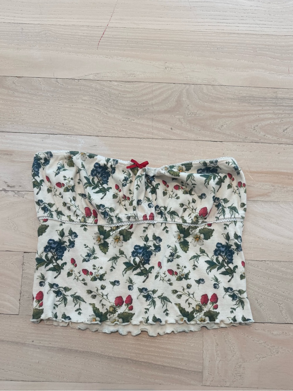 Floral Strapless Tube Top with lace ruffle trim